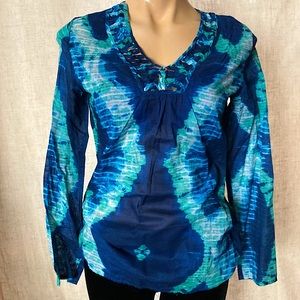 Jones New York blue and teal sheer blouse. Small